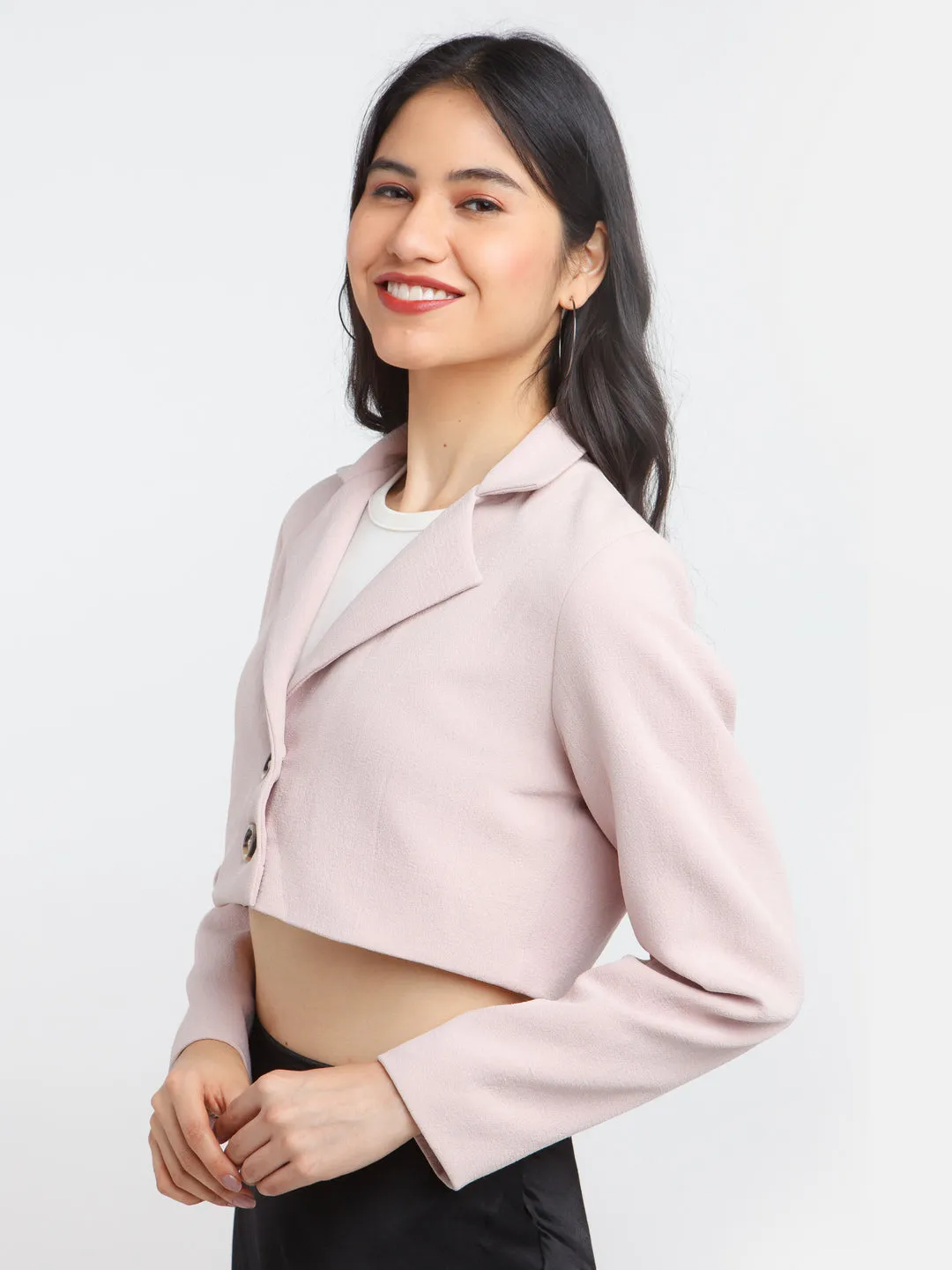 Pink Solid Crop Blazer