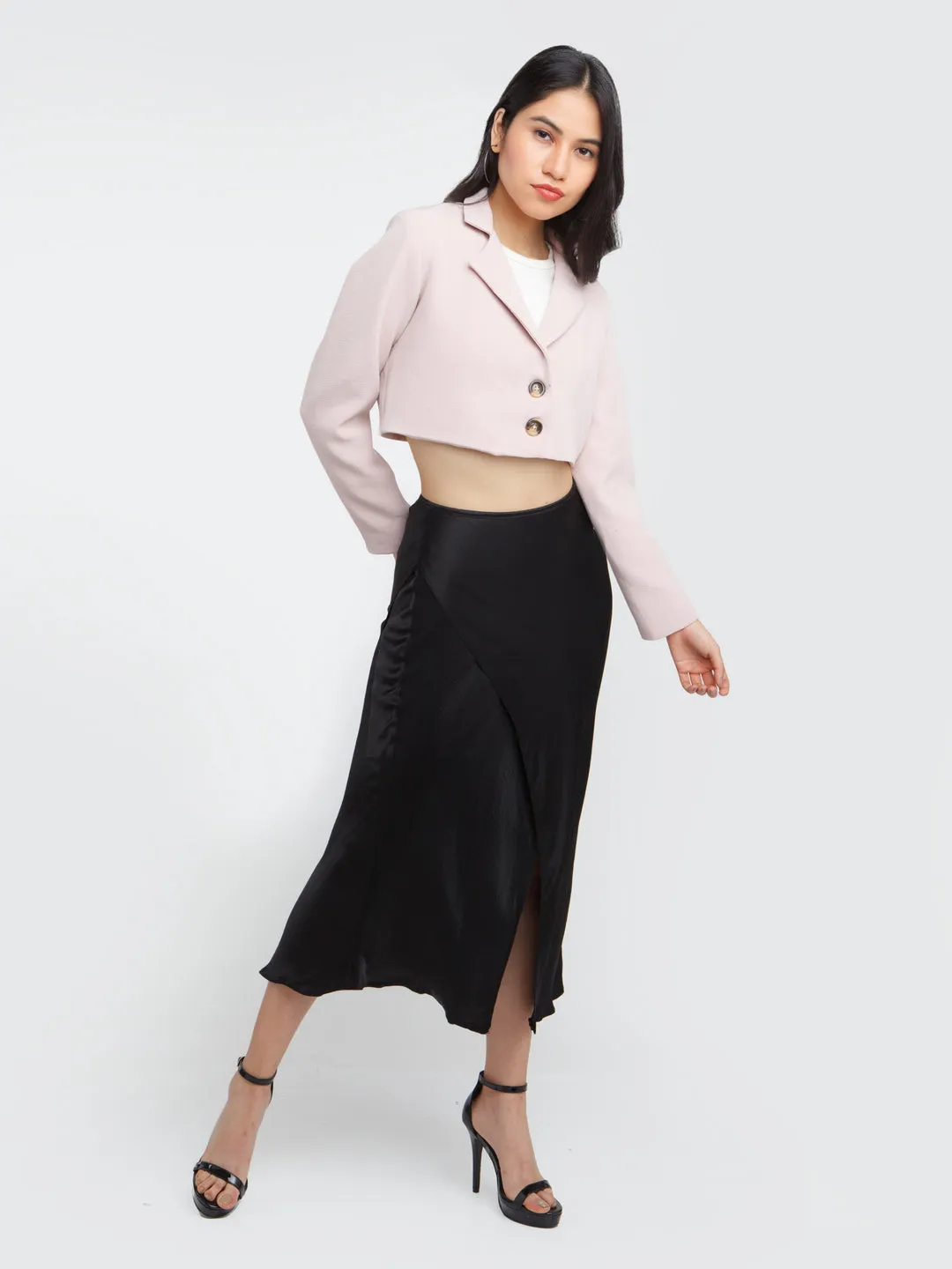 Pink Solid Crop Blazer