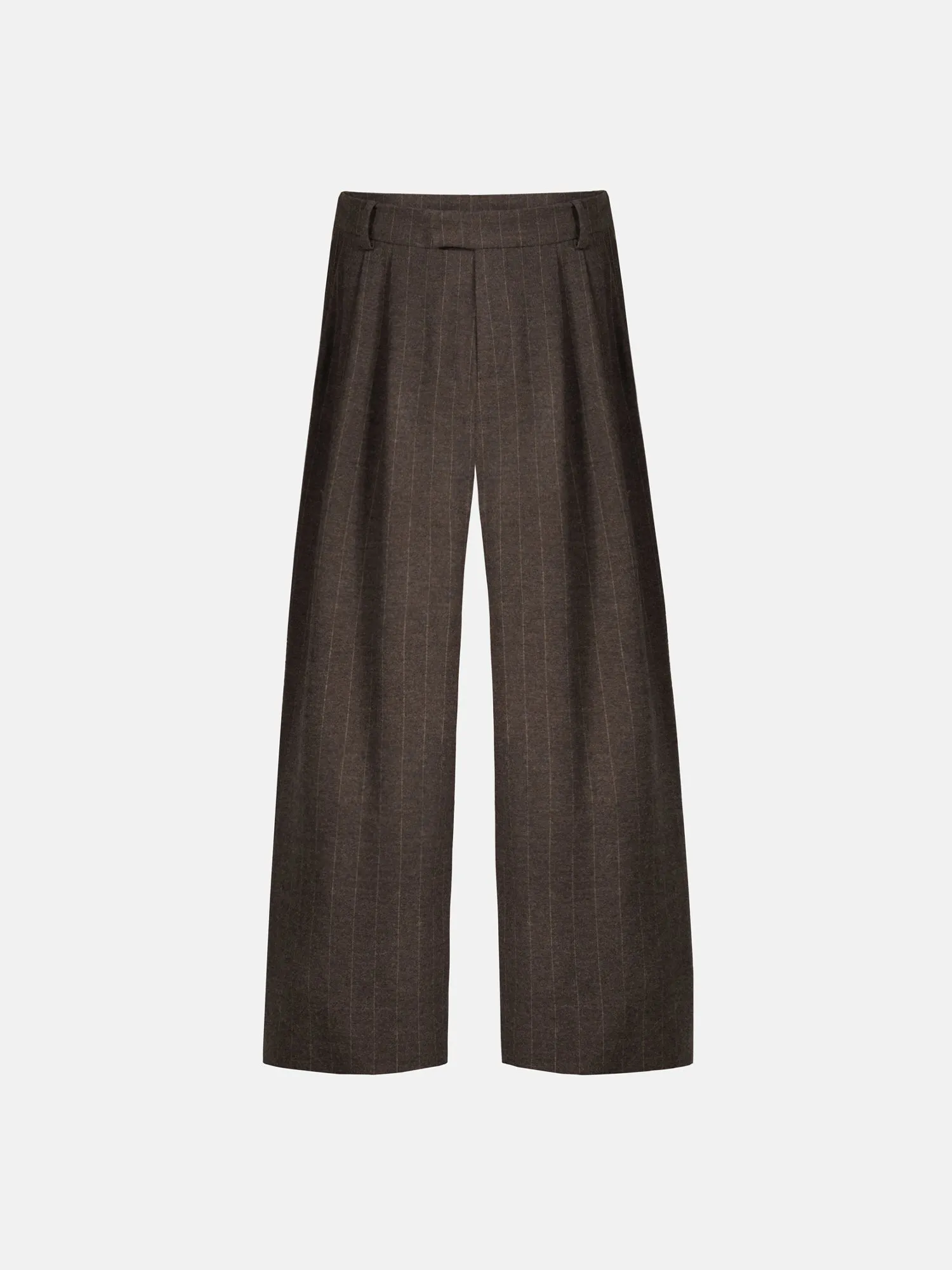 PINSTRIPE PLEATED PANTS - BROWN