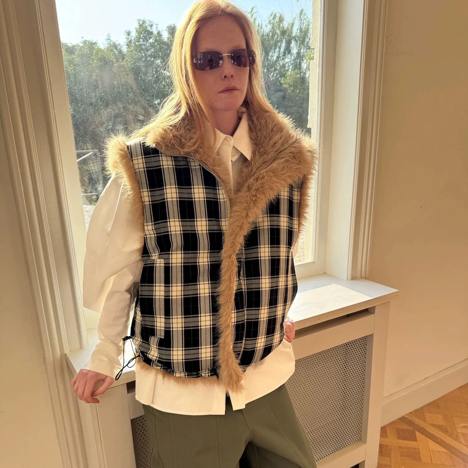 Plaid Faux Fur Vest