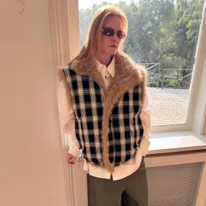 Plaid Faux Fur Vest