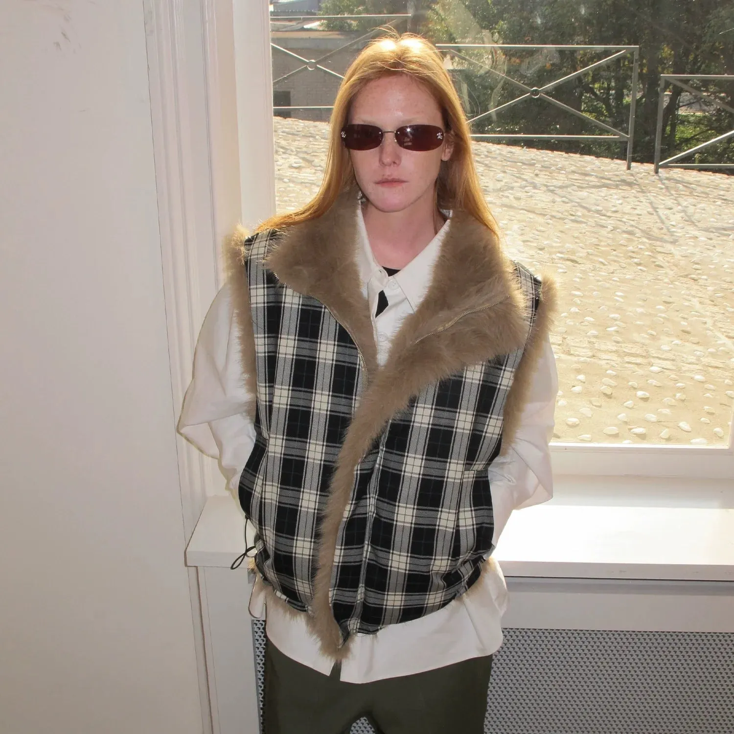 Plaid Faux Fur Vest