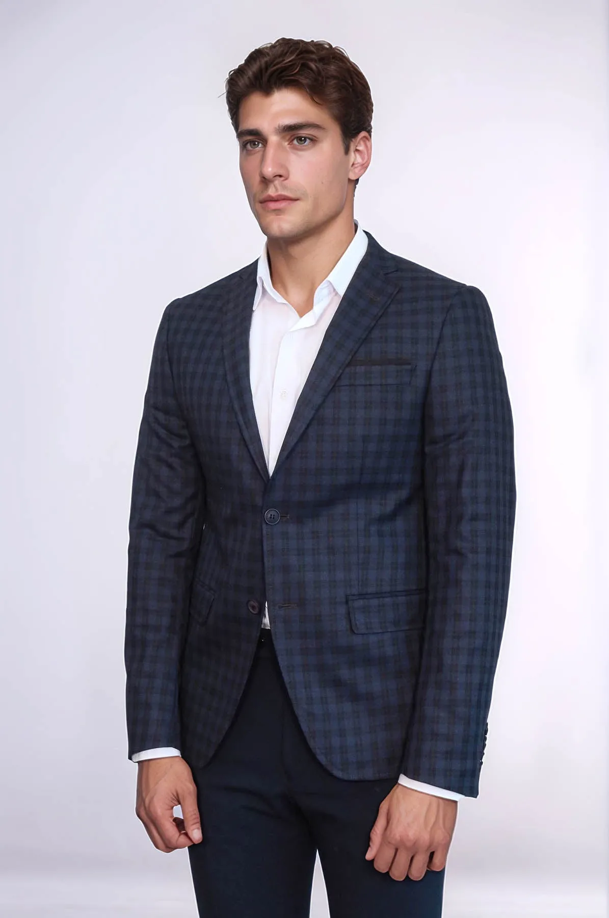Plaid Navy Blue Jacket with Handkerchief - Wessi