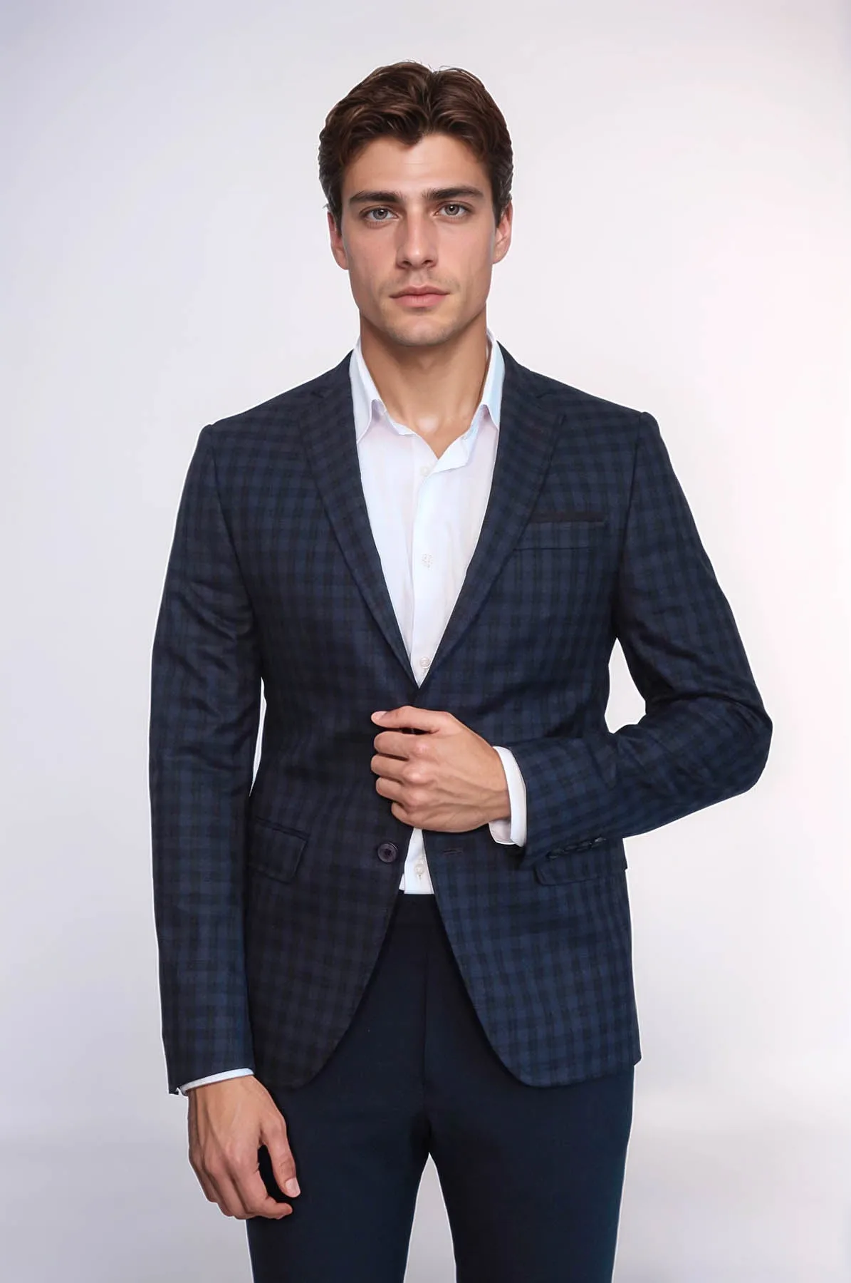 Plaid Navy Blue Jacket with Handkerchief - Wessi