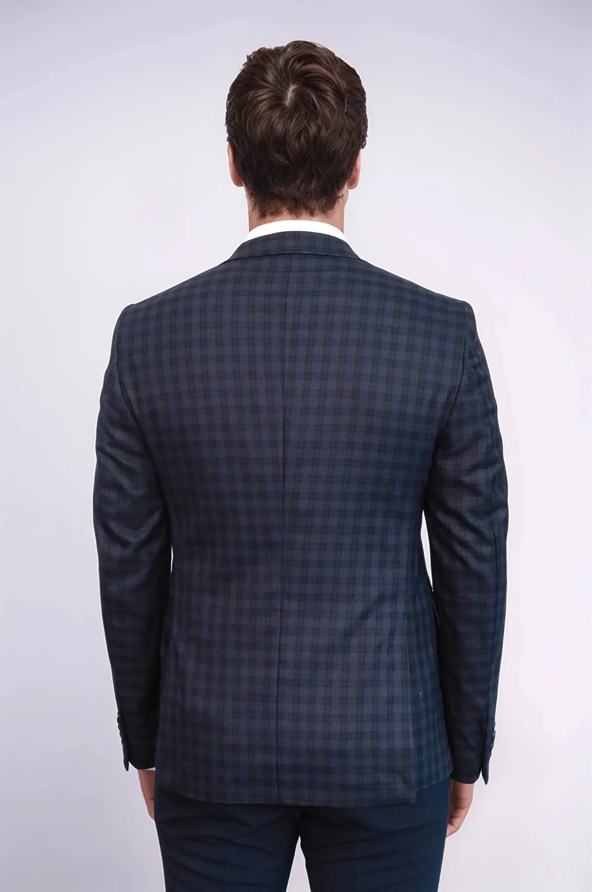 Plaid Navy Blue Jacket with Handkerchief - Wessi
