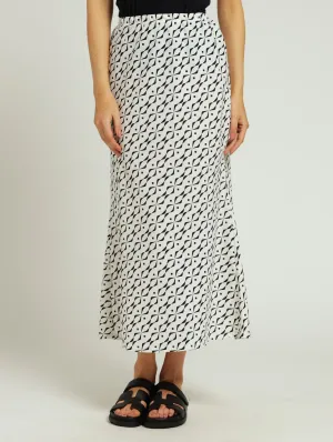 Pleated Bias Cut Linen Maxi Skirt - White/Black