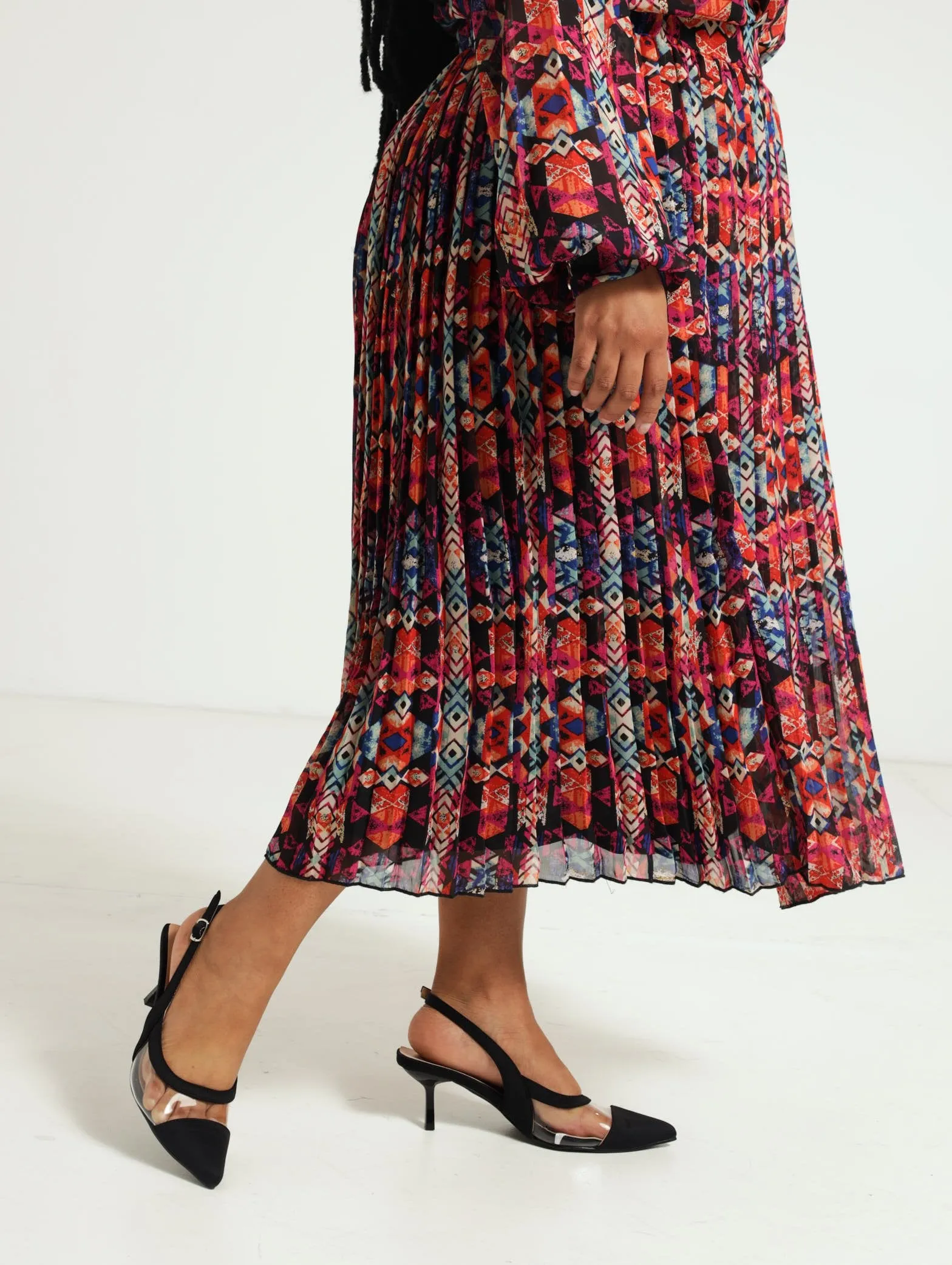 Pleated Chiffon Skirt - Black