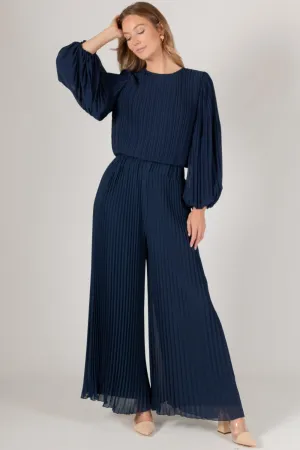 Pleated Chiffon Top | Navy