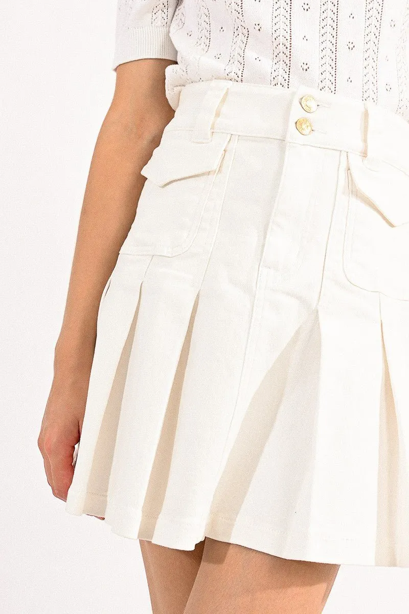 PLEATED DENIM MINI SKIRT