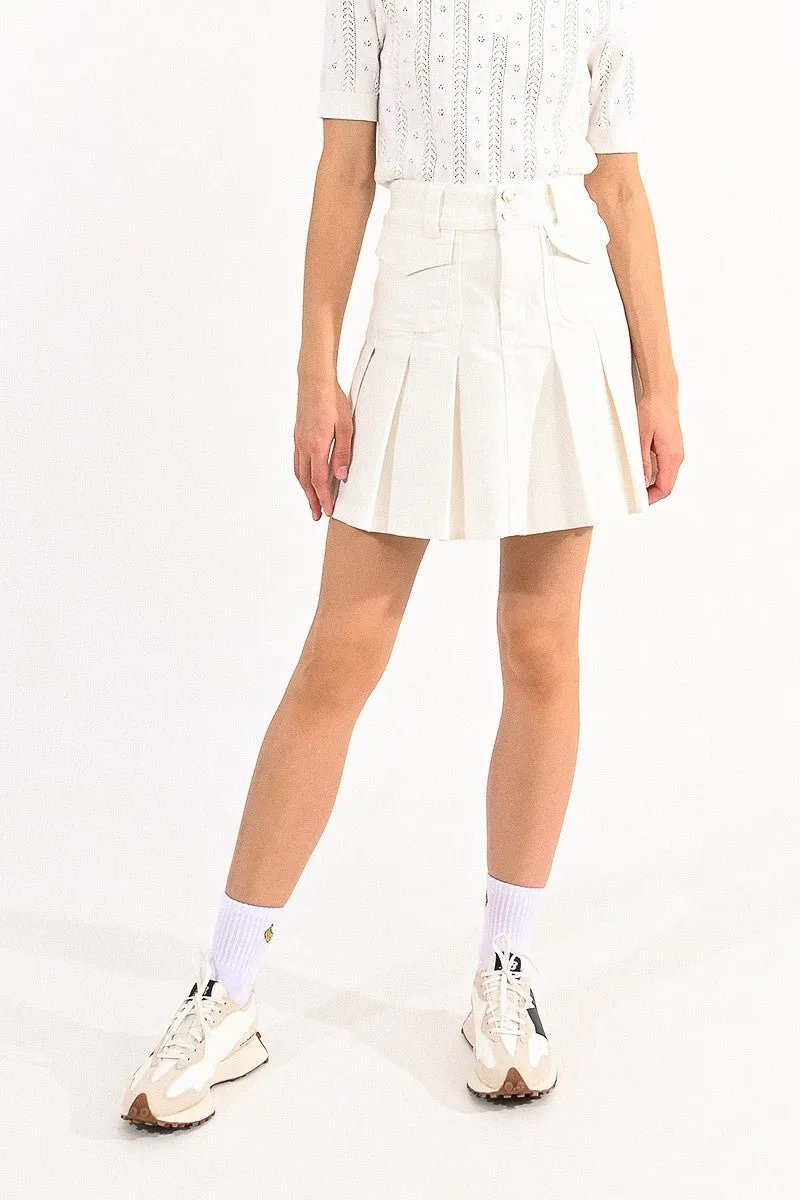 PLEATED DENIM MINI SKIRT