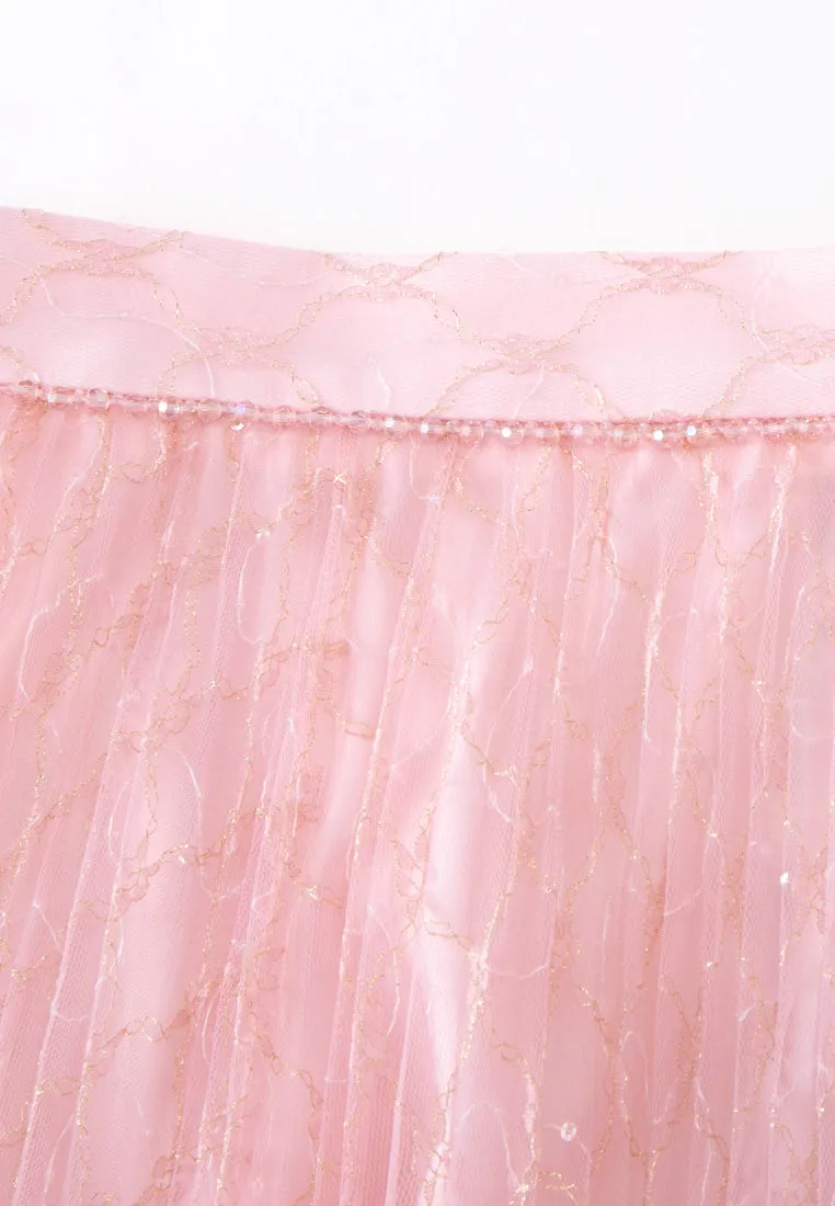 Pleated Lurex-detail Mesh Maxi-length Skirt