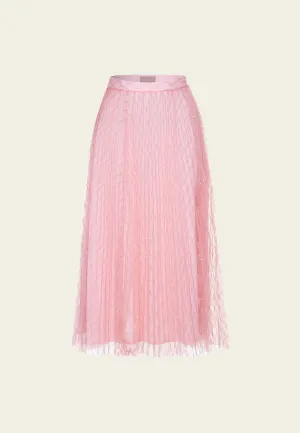 Pleated Lurex-detail Mesh Maxi-length Skirt