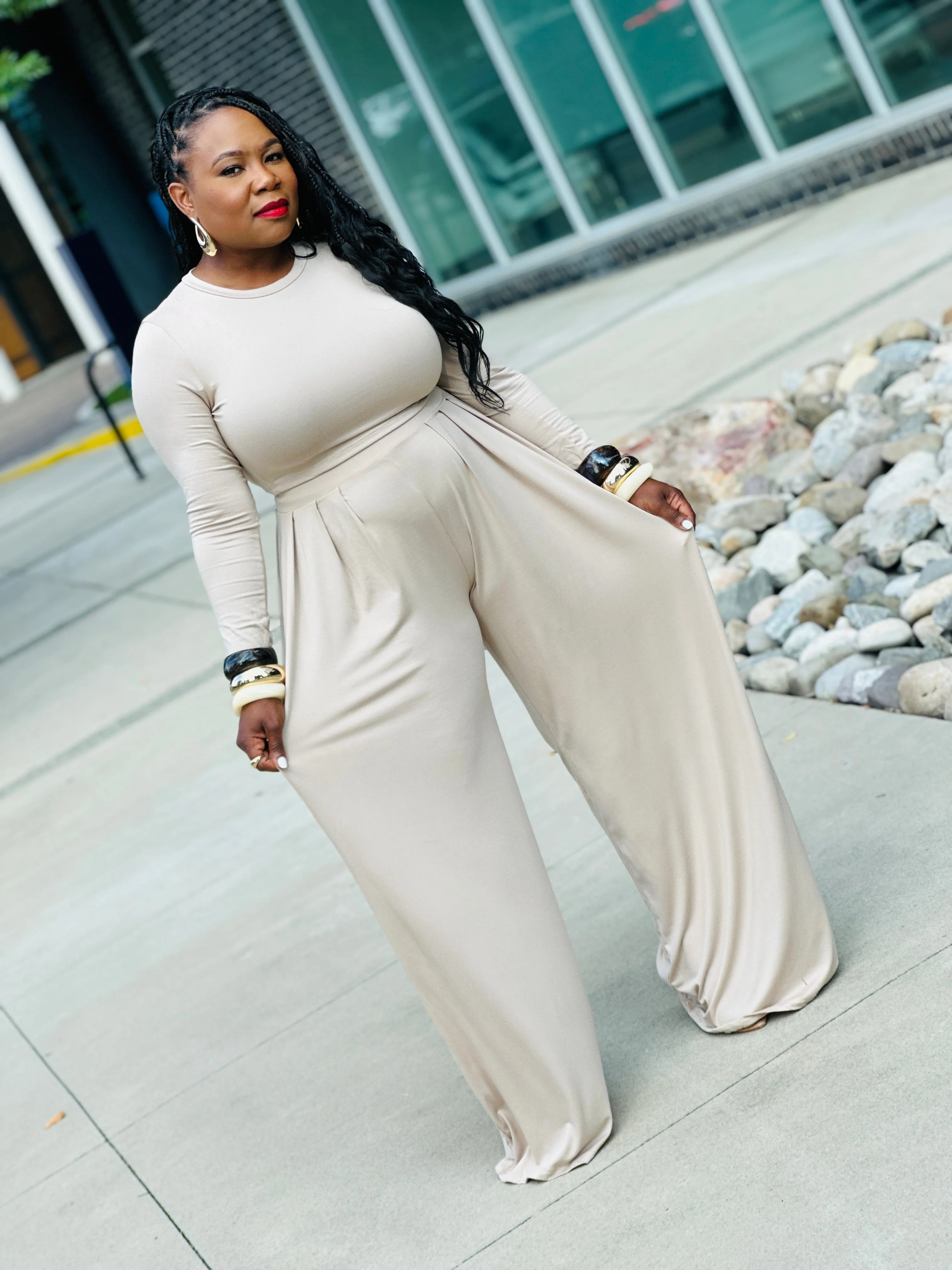 Pleated Pant Set (Sand)
