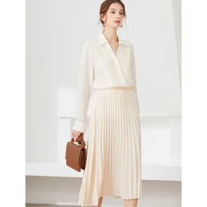 Pleated Skirts High Waist Solid Color Ladies Office Clothes Skirts