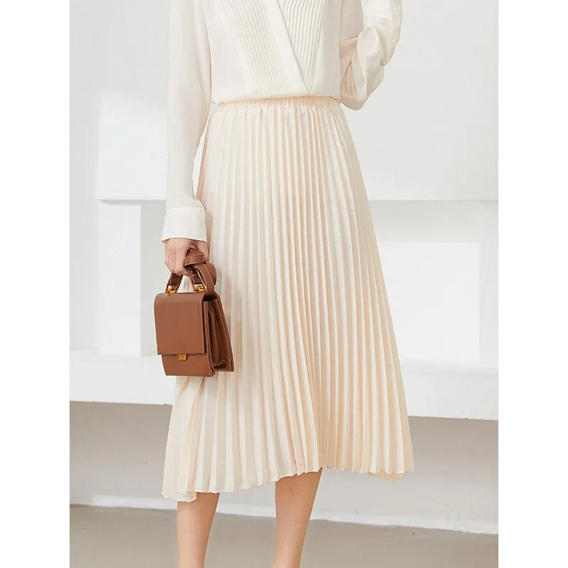 Pleated Skirts High Waist Solid Color Ladies Office Clothes Skirts