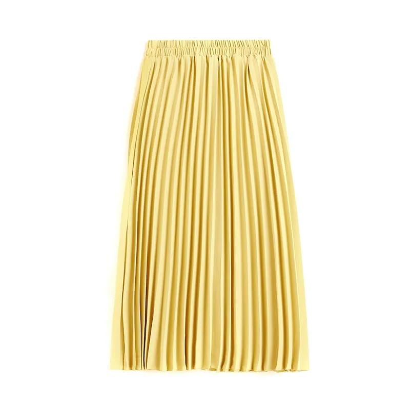 Pleated Skirts High Waist Solid Color Ladies Office Clothes Skirts