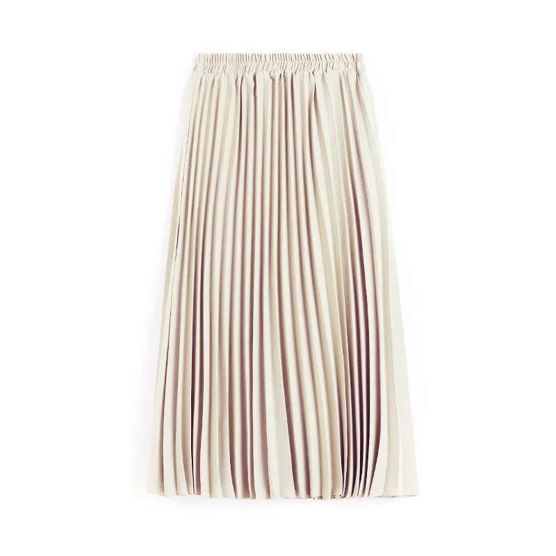Pleated Skirts High Waist Solid Color Ladies Office Clothes Skirts