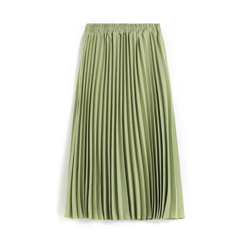 Pleated Skirts High Waist Solid Color Ladies Office Clothes Skirts