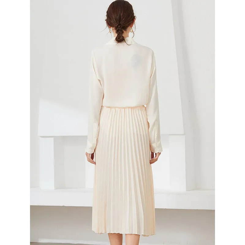 Pleated Skirts High Waist Solid Color Ladies Office Clothes Skirts
