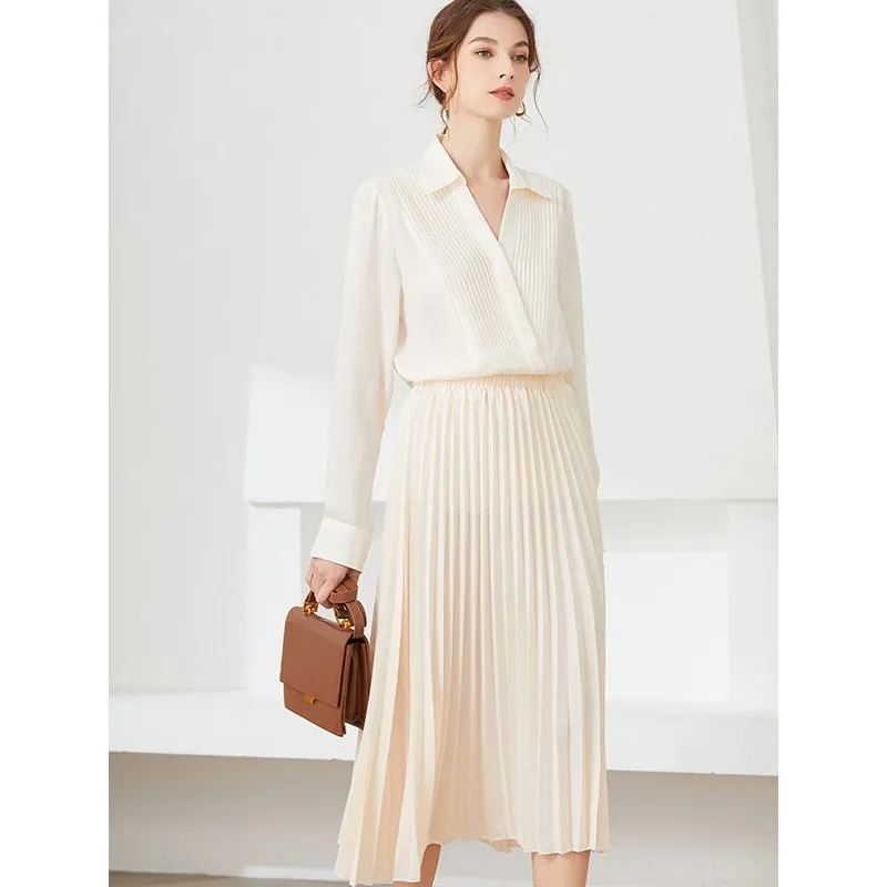 Pleated Skirts High Waist Solid Color Ladies Office Clothes Skirts