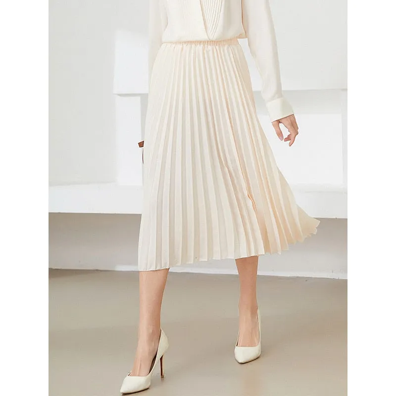 Pleated Skirts High Waist Solid Color Ladies Office Clothes Skirts
