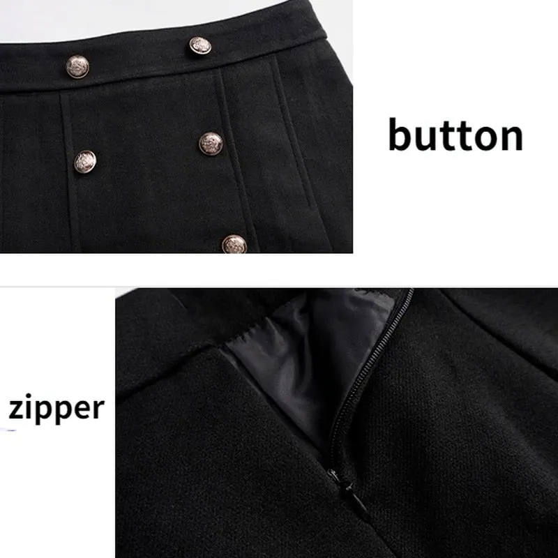 Pleated Skirts Women Button Leisure Designer Pure Colors Stylish Skirts