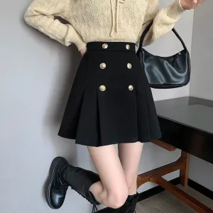 Pleated Skirts Women Button Leisure Designer Pure Colors Stylish Skirts
