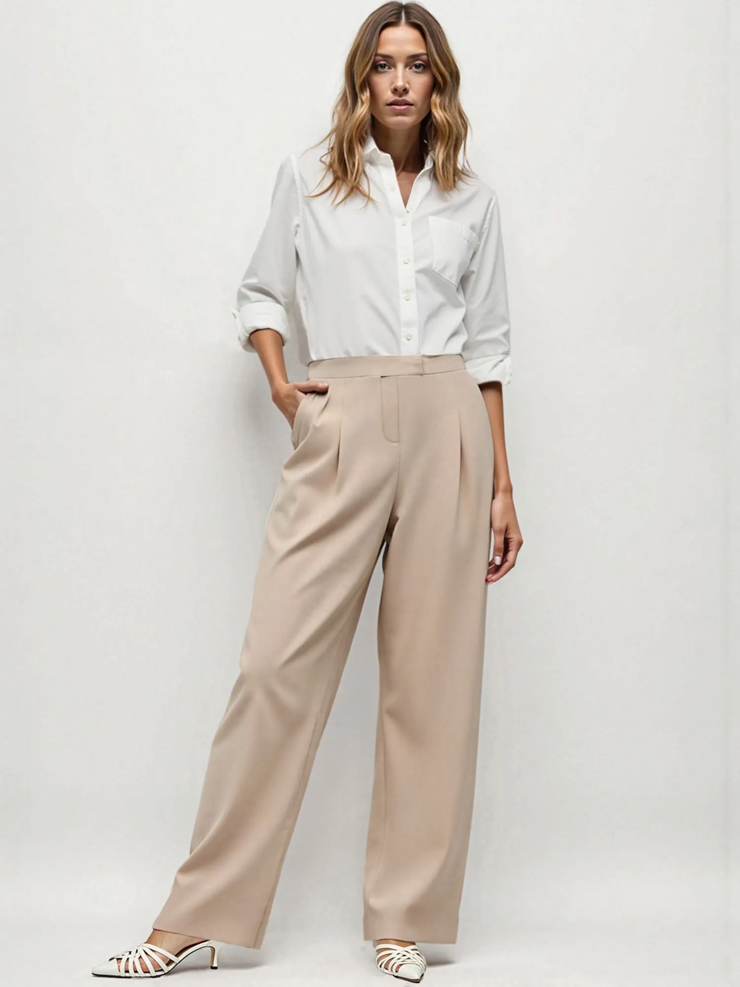 Pleated Straight Leg Pants