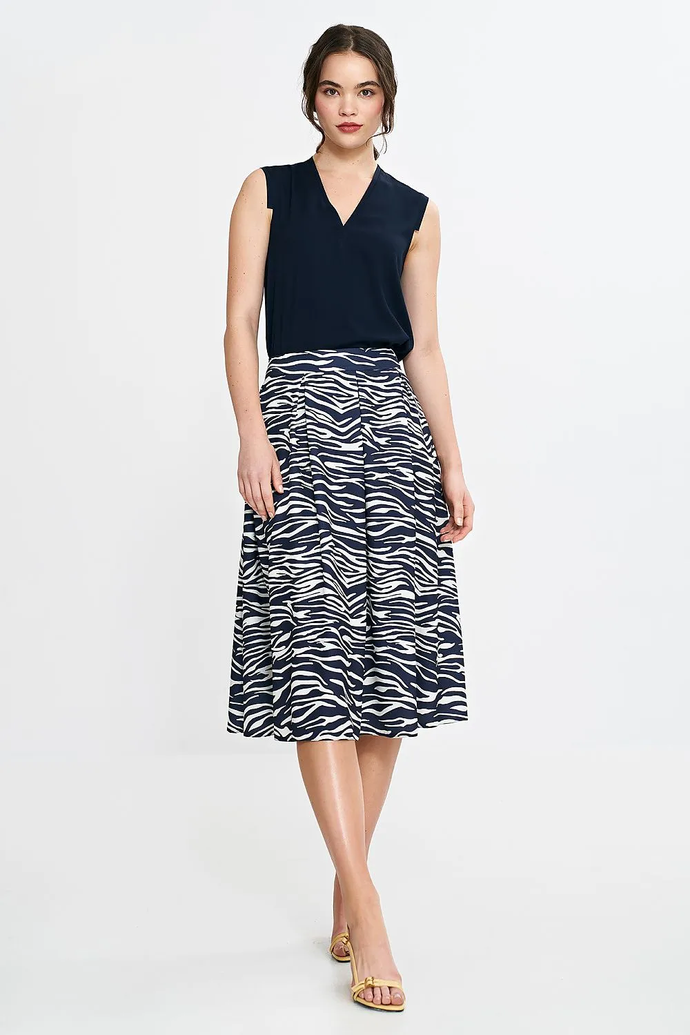 Pleated Waist Elegant Midi Skirt