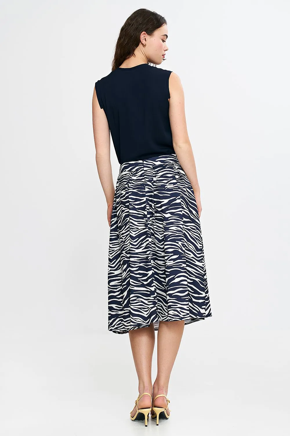 Pleated Waist Elegant Midi Skirt