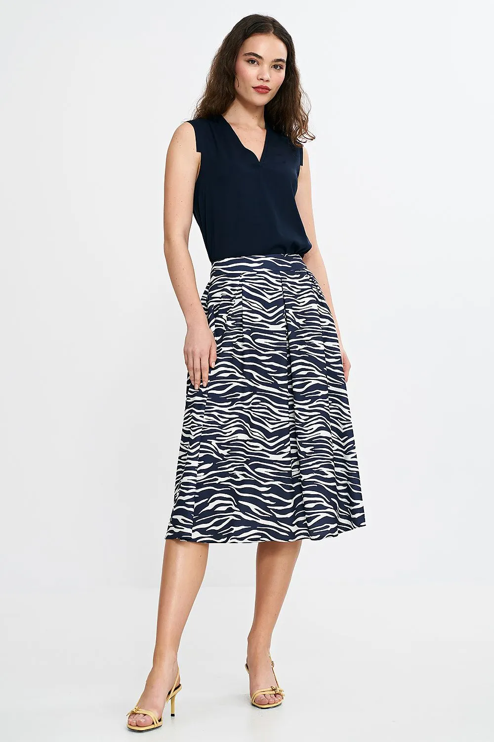 Pleated Waist Elegant Midi Skirt