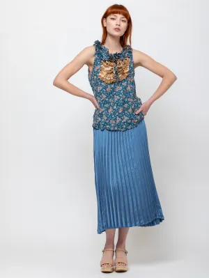 Pleated Wrap Skirt - Blue