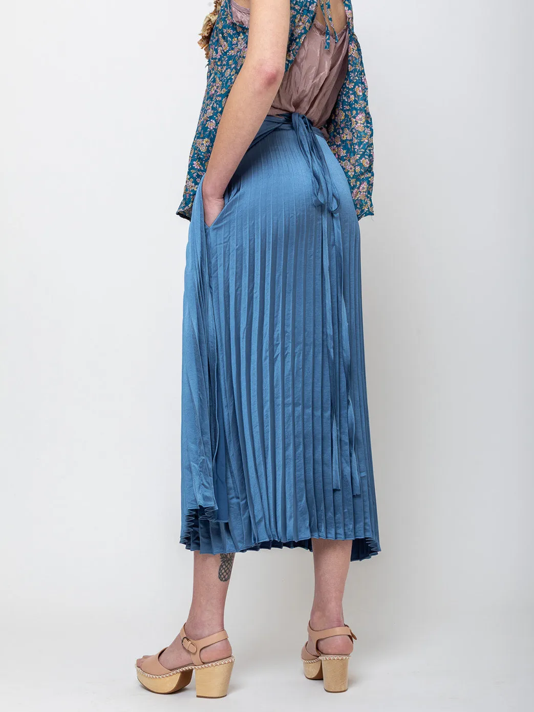Pleated Wrap Skirt - Blue