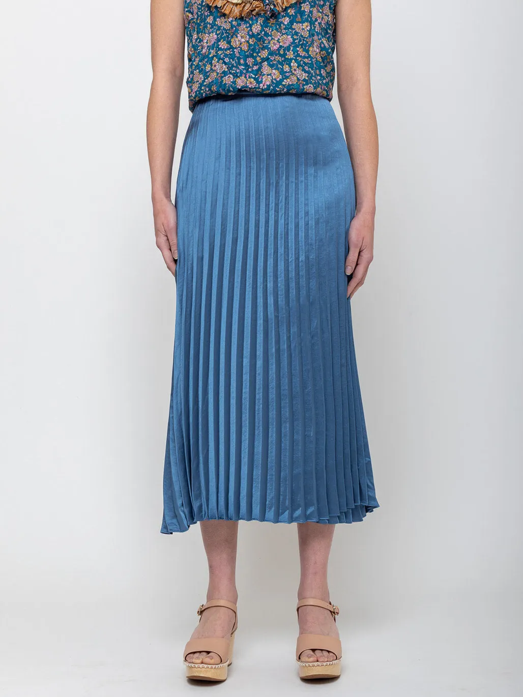 Pleated Wrap Skirt - Blue