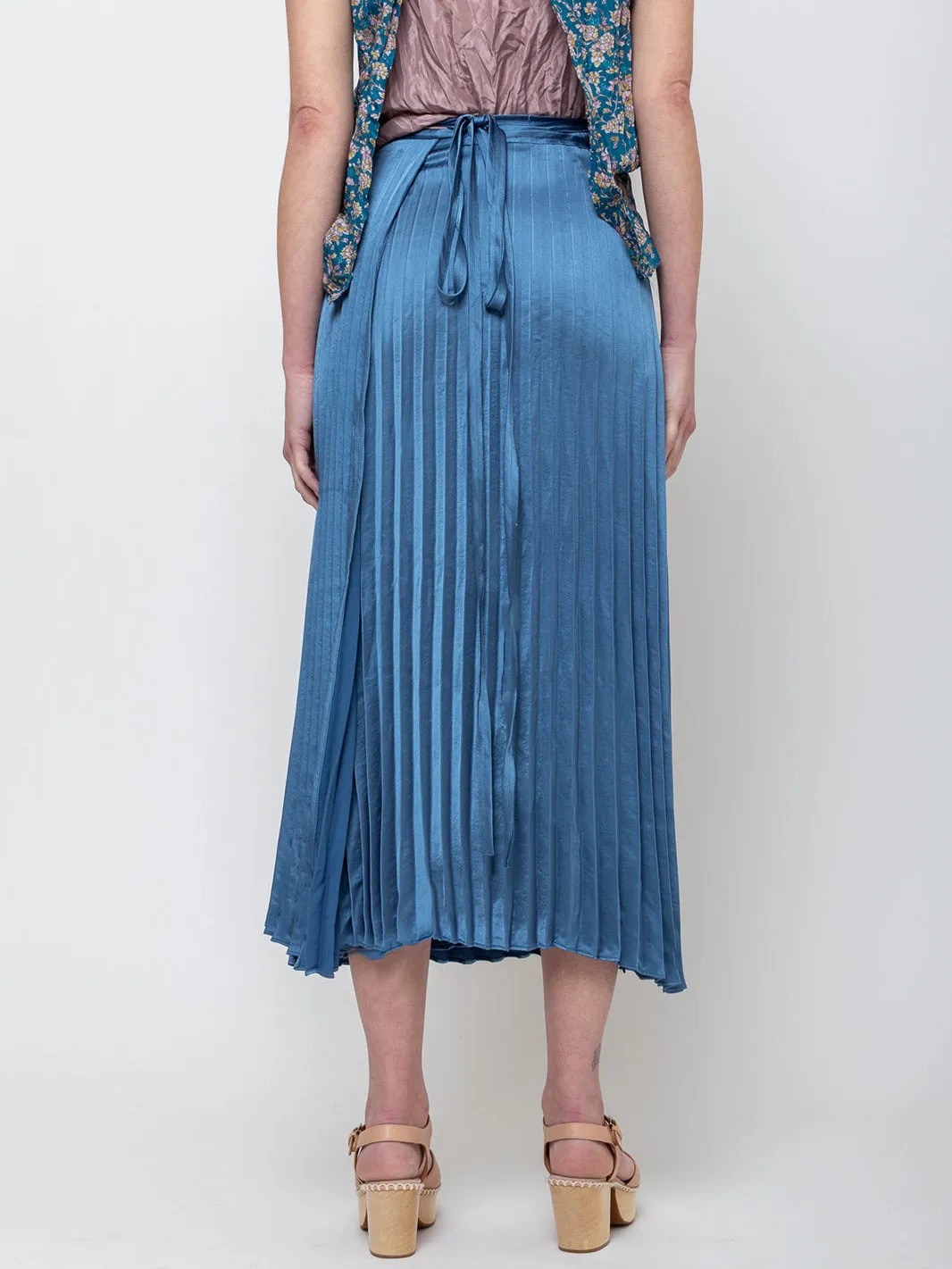 Pleated Wrap Skirt - Blue