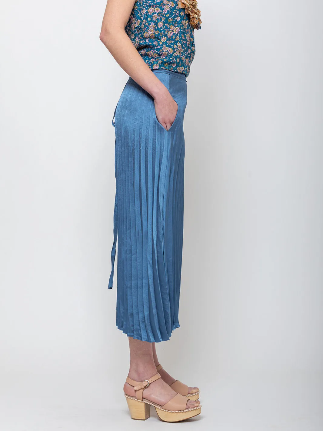 Pleated Wrap Skirt - Blue