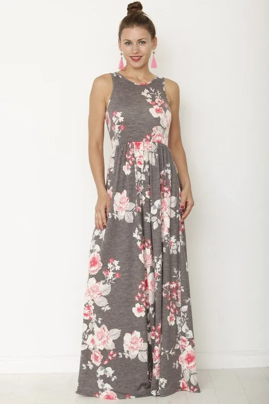 Plus Vintage Floral Maxi Dress With Pockets