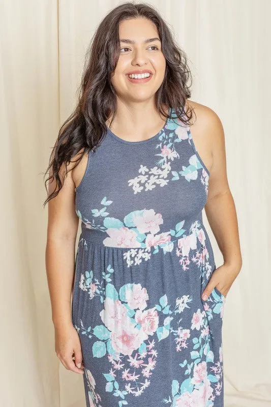 Plus Vintage Floral Maxi Dress With Pockets