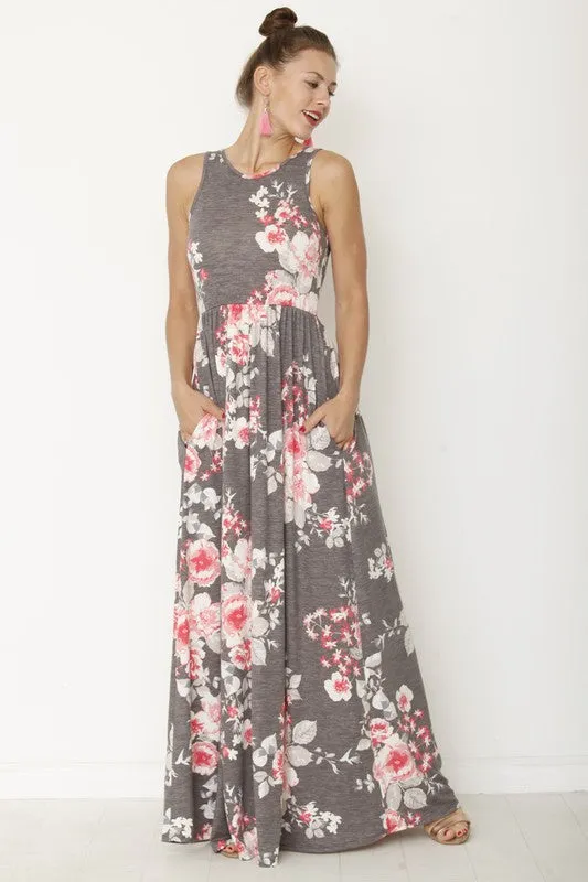 Plus Vintage Floral Maxi Dress With Pockets