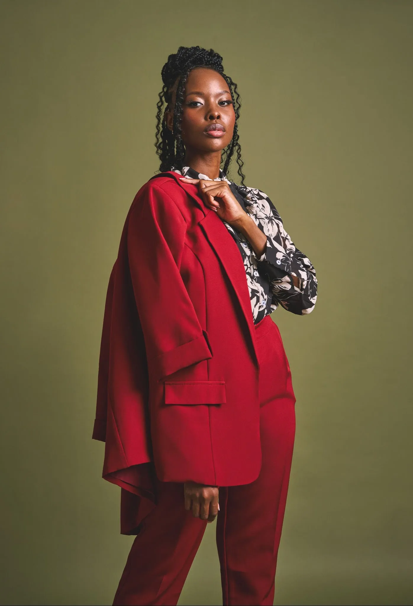 Pointed Tab Detail Blazer - Wine