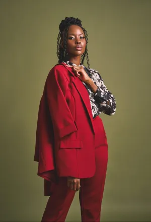Pointed Tab Detail Blazer - Wine