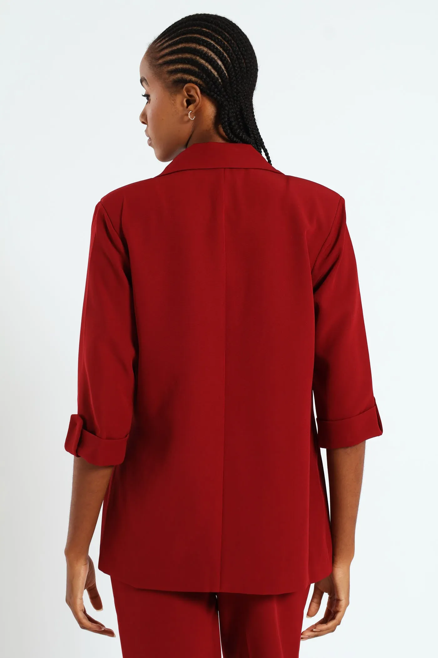 Pointed Tab Detail Blazer - Wine