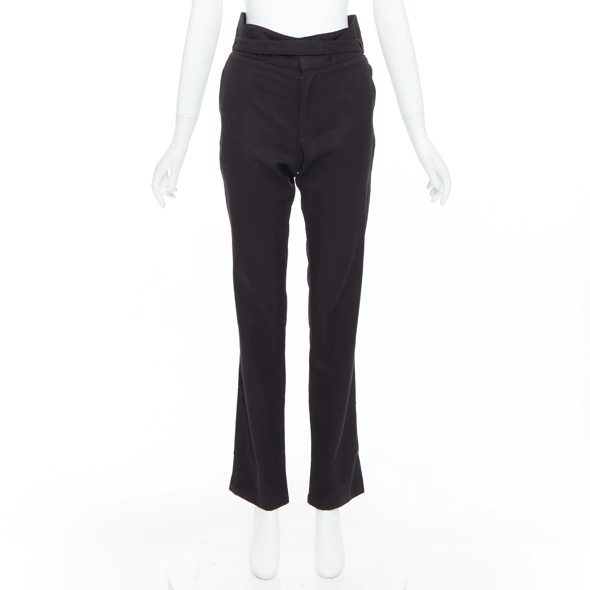 RAF SIMONS 2007 black 100% wool high waist paperbag pants IT48 M