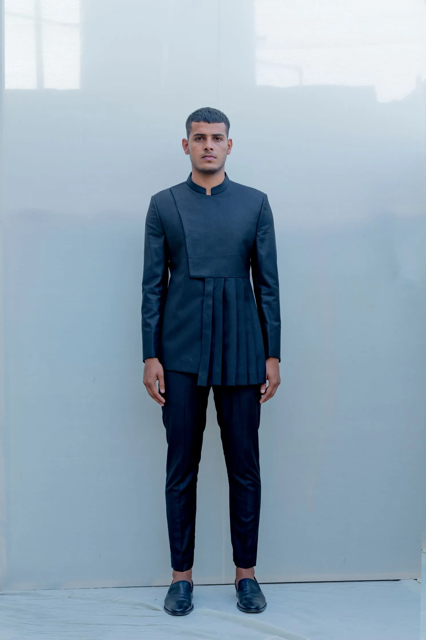 Raven - Black Indo Western Pleated Jacket Set
