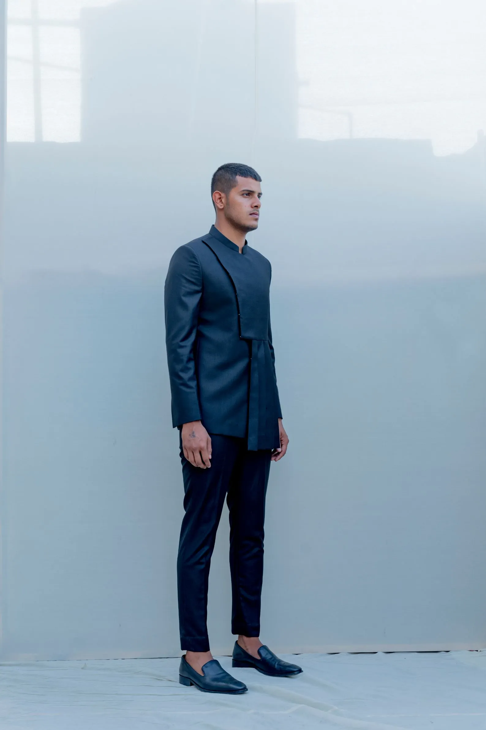 Raven - Black Indo Western Pleated Jacket Set