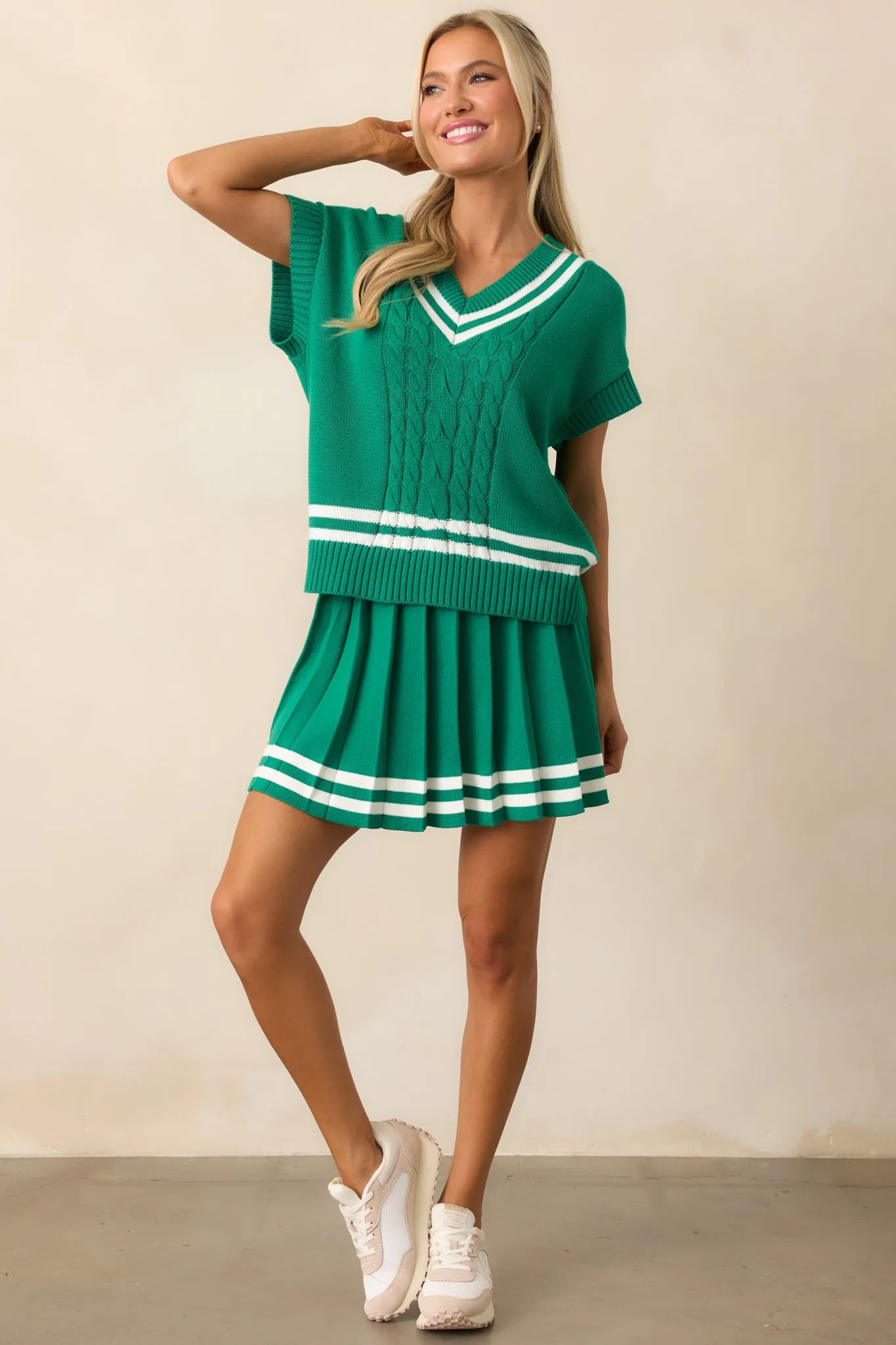 Ready For What's Next Green Pleated Mini Skirt