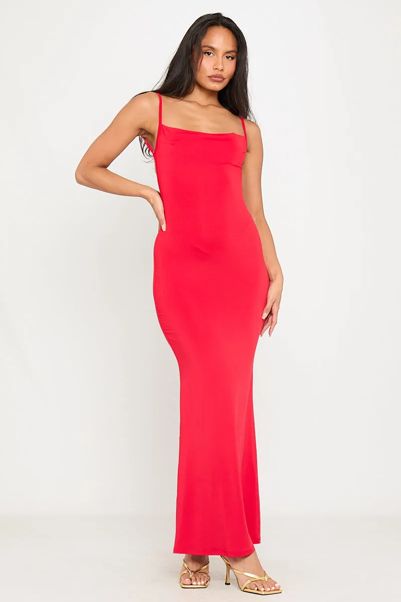 Red Strappy Low Back Bodycon Maxi Dress
