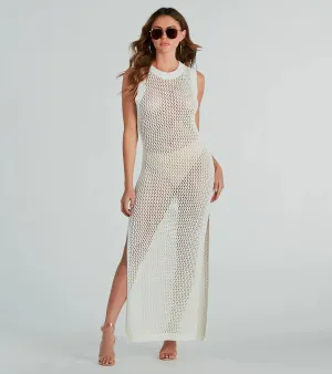 Resort Paradise Crochet Open Back Maxi Dress