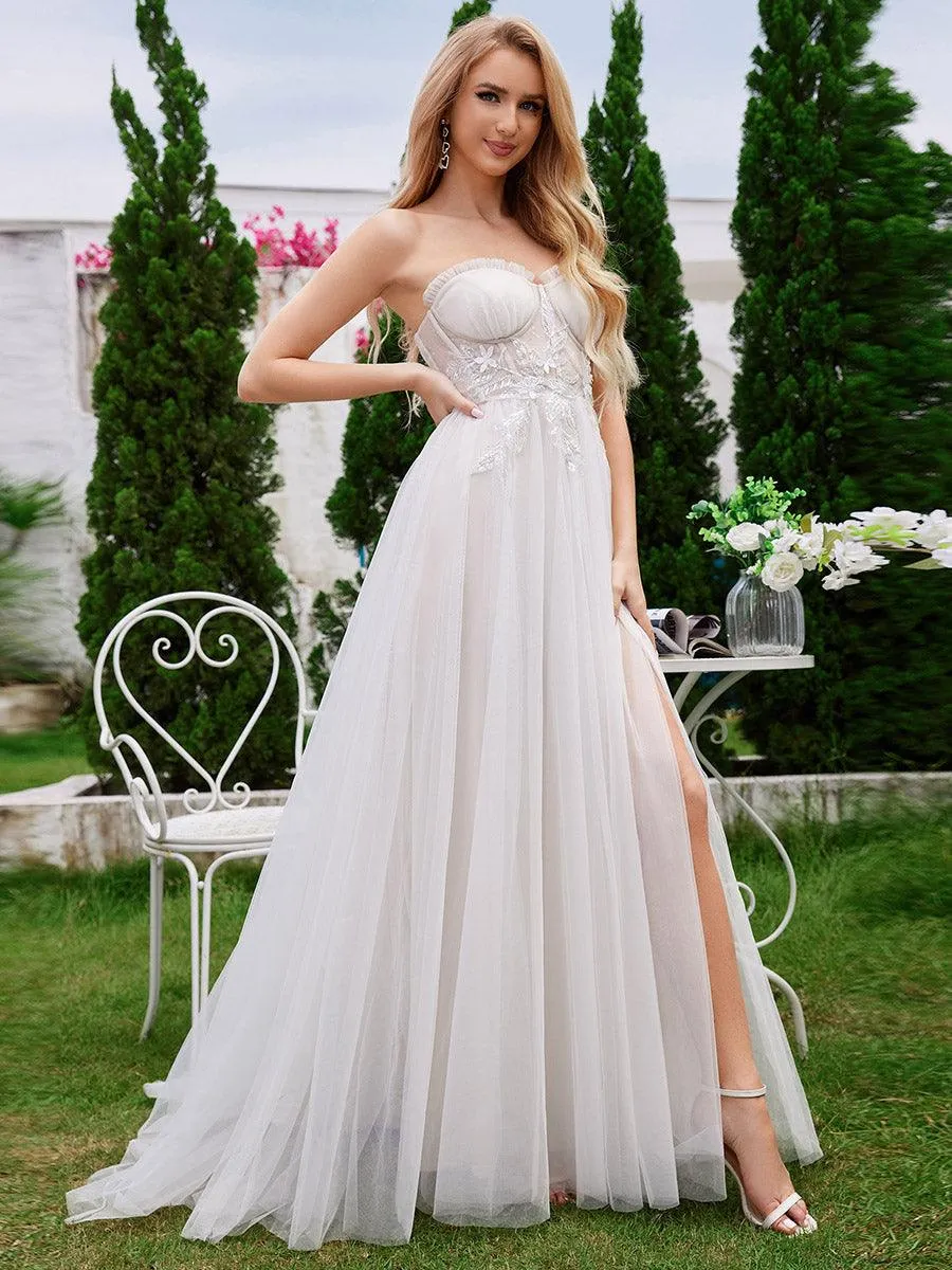 Robe de mariée trapèze à lacets et dos transparent avec corset sans bretelles
