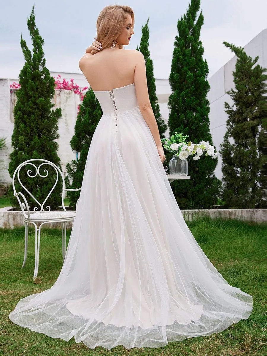 Robe de mariée trapèze à lacets et dos transparent avec corset sans bretelles